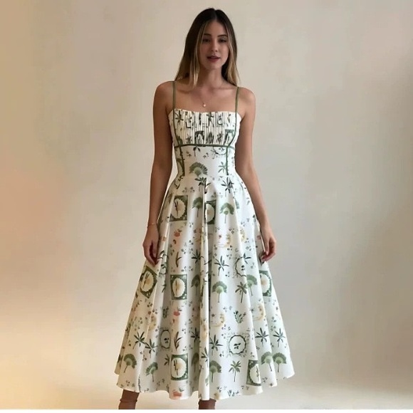 Zimmermann Dresses & Skirts - Zimmermann Sleeveless White & Green Printed Maxi Dress with Spaghetti Straps